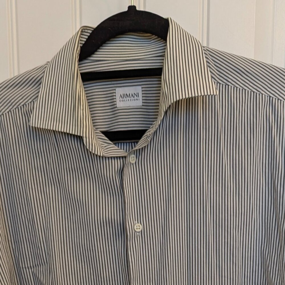Armani Collezione White/Gray Striped Men's Dress Shirt